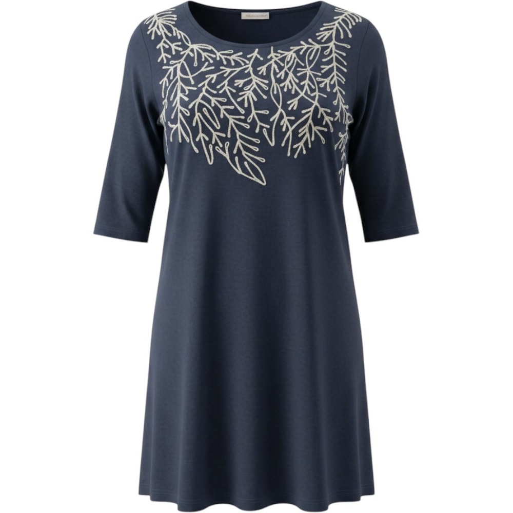 Highness Navy Blue Embroidered Branch Jr. Tunic Top 3/4 Sleeve L/XL Cotton Blend